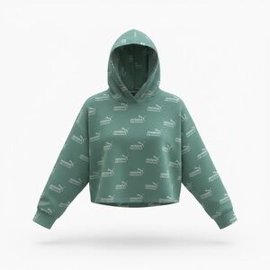 NWT Women's Puma Crop Blue Spruce Hoodie with Logo Size 3XL (KB2)
